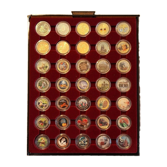 35 x 2 Euro Münze Sammlung mit Etui - diverse Motive / Europa - koloriert & vergoldet