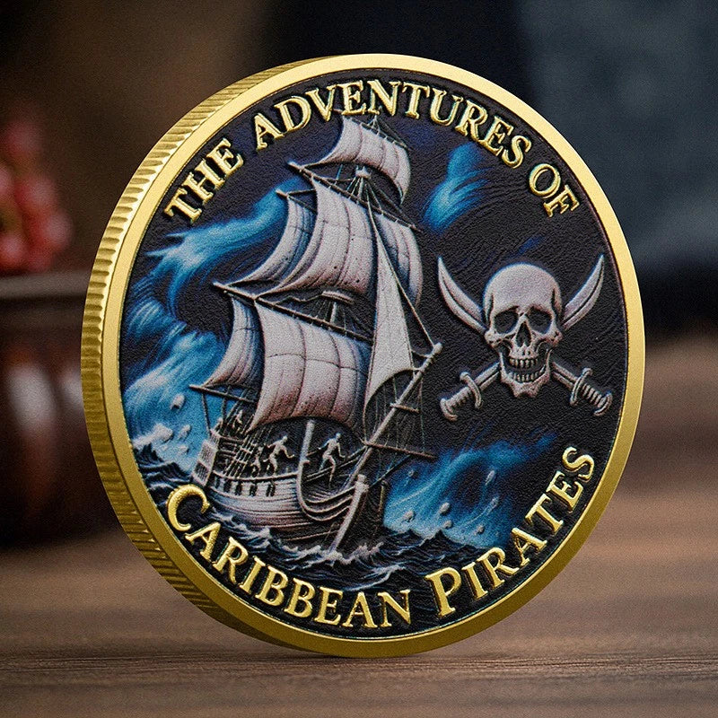 MEDAILLE - FLUCH DER KARIBIK / PIRAT JACK SPARROW - KOLORIERT - VERGOLDET