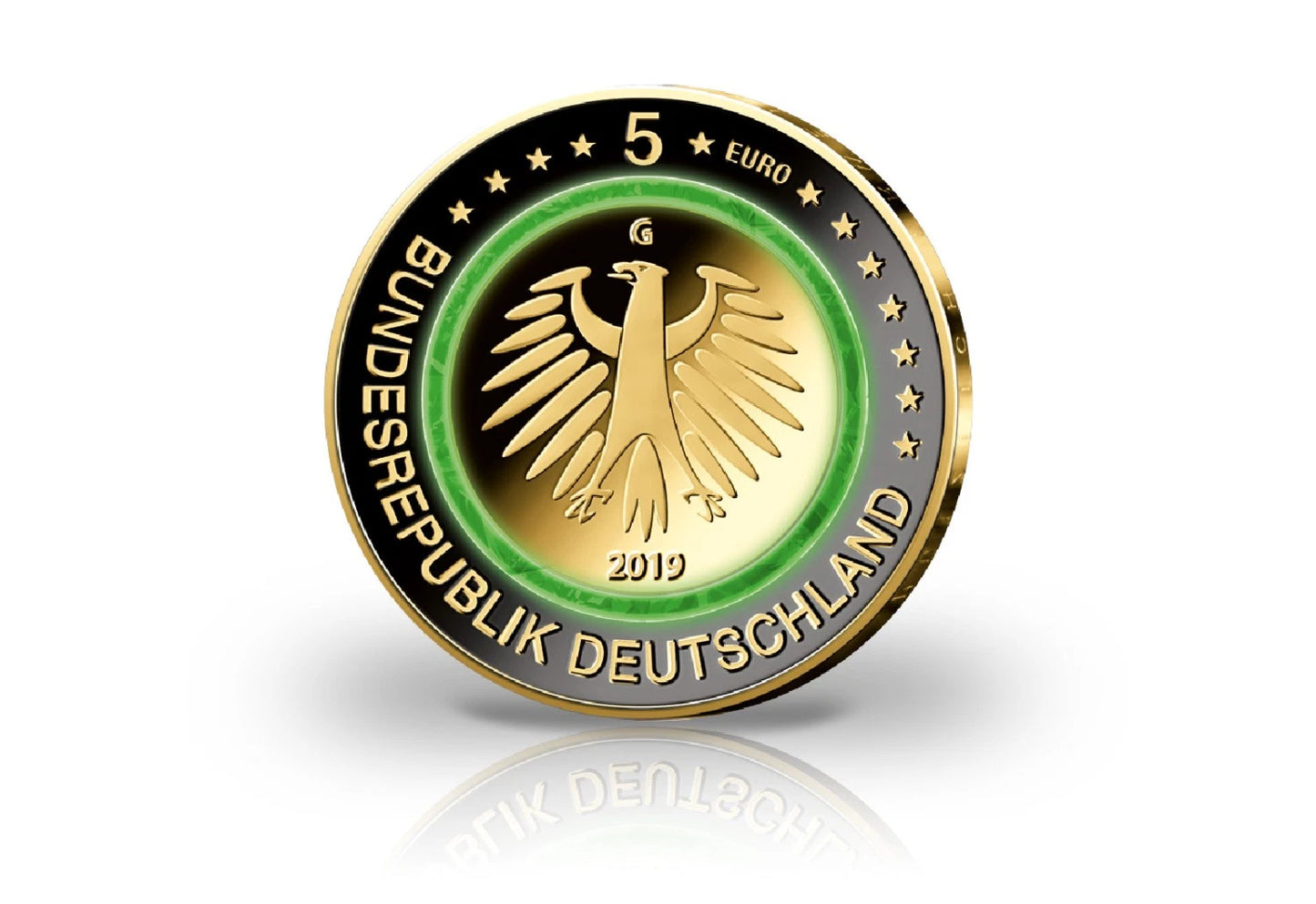 5 Euro Münze - Gemässigte Zone 2019 - Polymerring - mit Rhodium und Gold veredelt