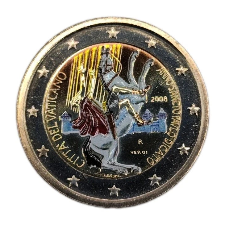 2 Euro Münze - Vatikan - Paulusjahr 2008 - koloriert - selten