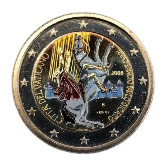 2 Euro Münze - Vatikan - Paulusjahr 2008 - koloriert - selten