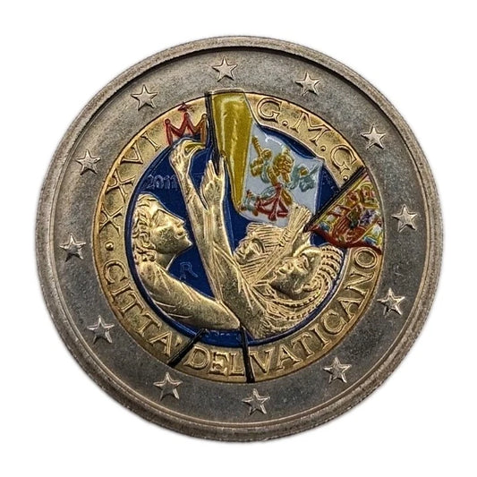 2 Euro Münze - Vatikan - Weltjugendtag Madrid 2011 - koloriert - selten