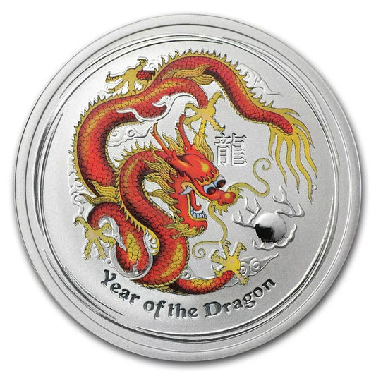 1/2 UNZE SILBER - LUNAR DRACHE 2012 - KOLORIERT - SILBERMÜNZE
