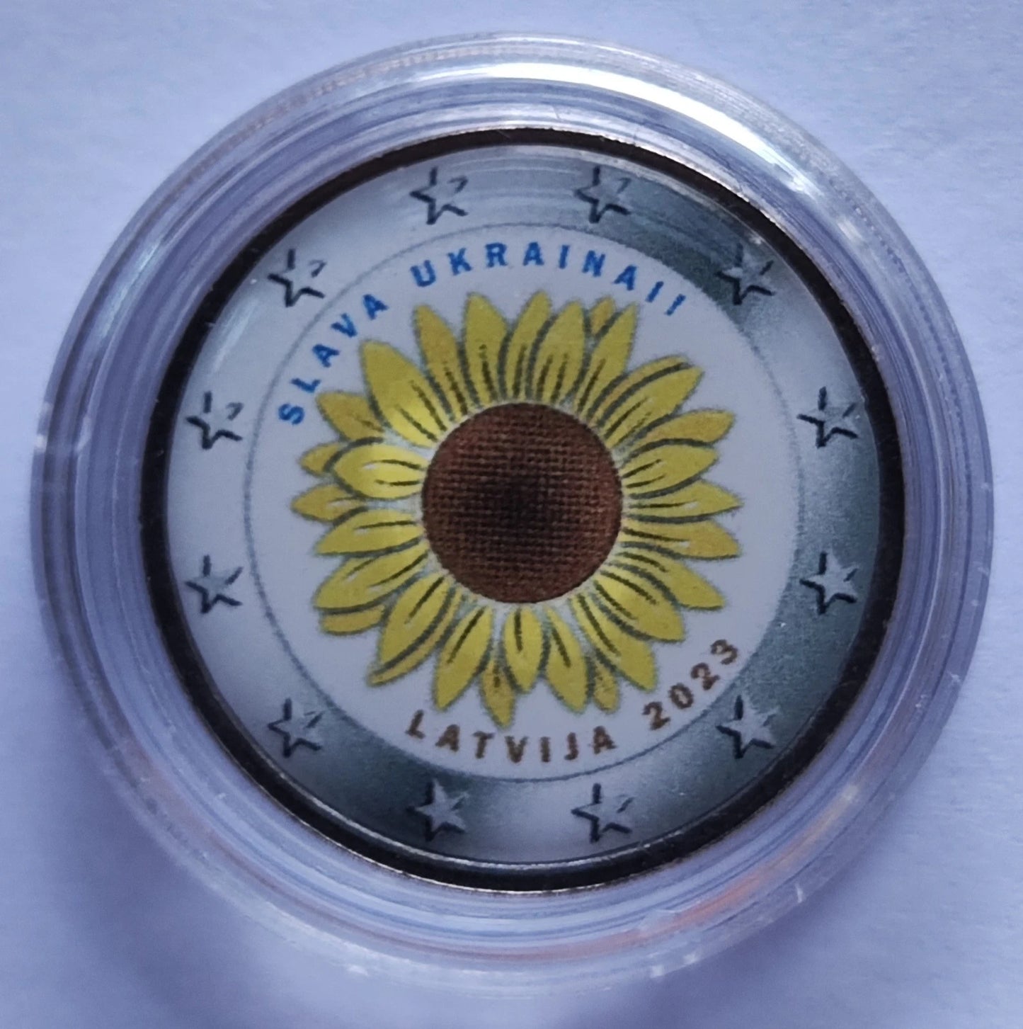 2 Euro Münze - Lettland -Ukrainische Sonnenblume 2023 - koloriert