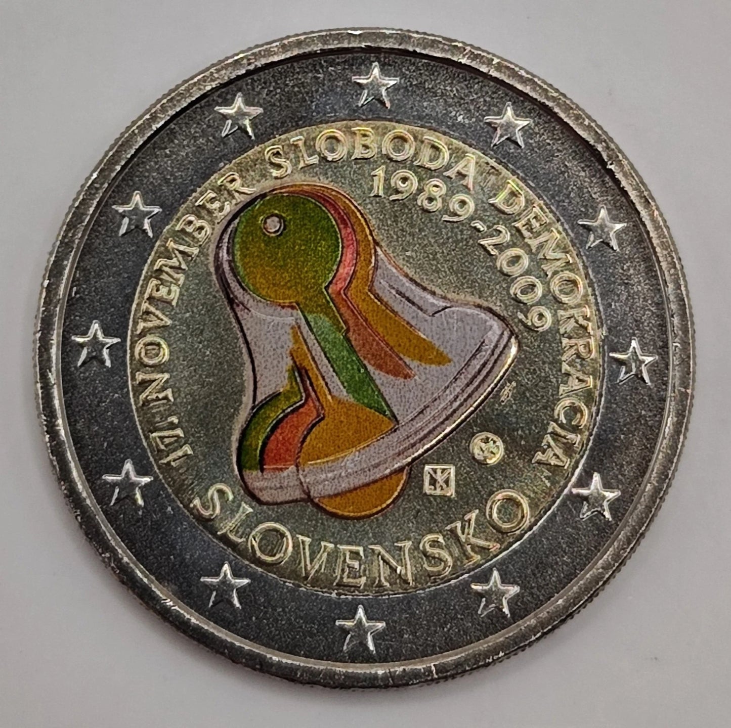 2 Euro Münze - Slowakei - 20 Jahre Freiheit & Demokratie 2009 - koloriert