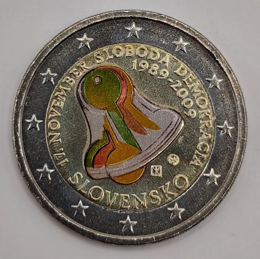 2 Euro Münze - Slowakei - 20 Jahre Freiheit & Demokratie 2009 - koloriert
