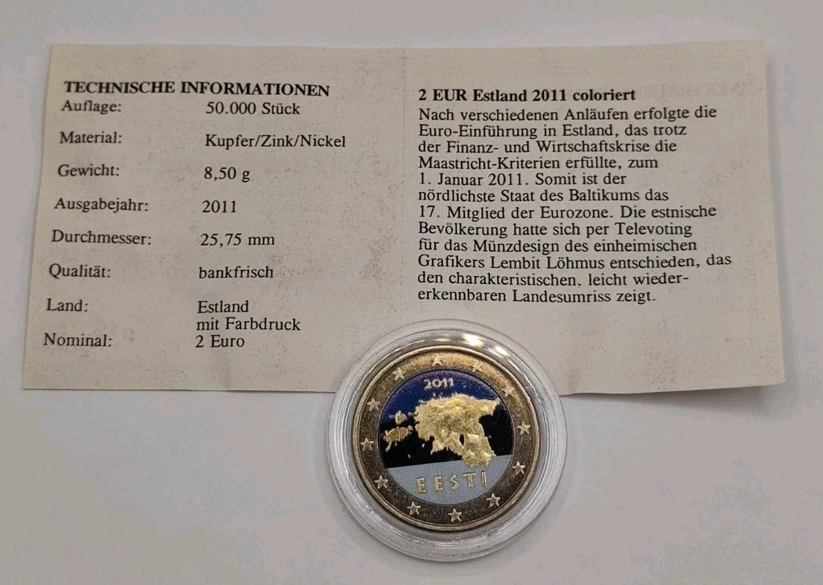 2 Euro Münze - Estland - Landkarte 2011 - koloriert