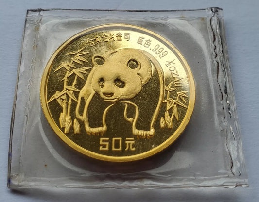 1/2 UNZE 999 GOLD - CHINA PANDA BÄR 1986 - GOLDMÜNZE