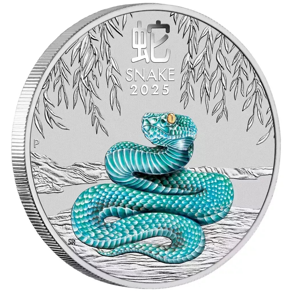 1/2 UNZE SILBER - LUNAR SCHLANGE 2024 - KOLORIERT - SILBERMÜNZE