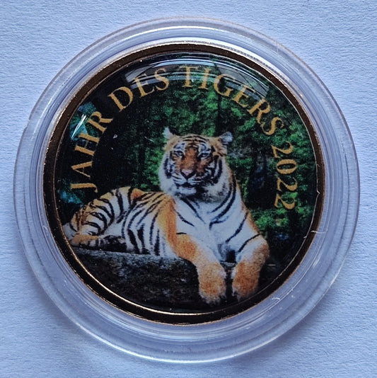 2 Euro - Tiger - koloriert & vergoldet