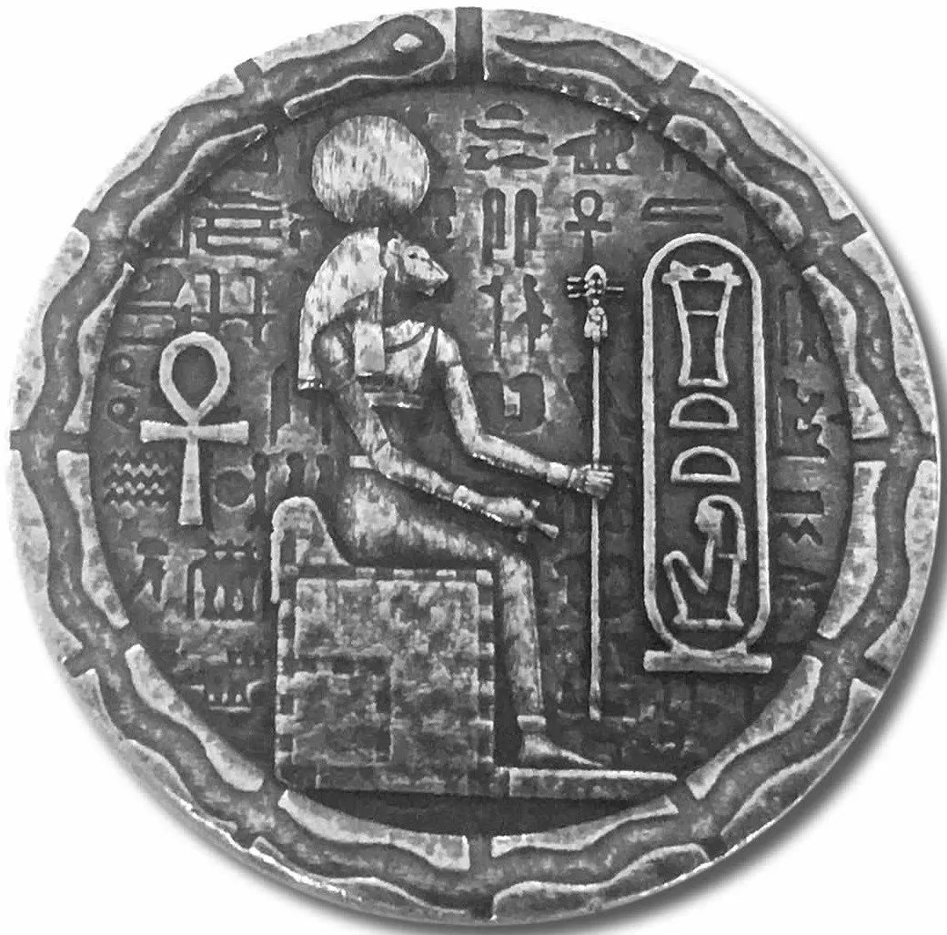 1/2 UNZE 999 SILBER - ÄGYPTEN / HEILIGE GOTT KATZE / PHARAO - ANTIK FINISH - SILBERBARREN