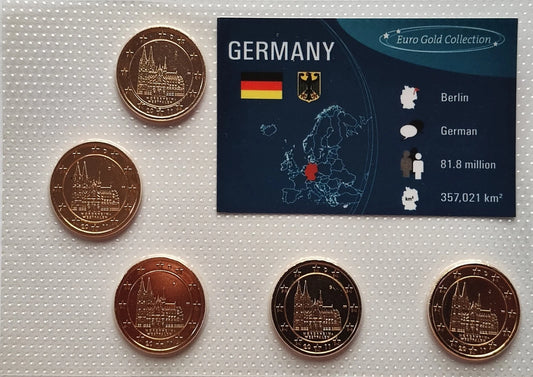5 x 2 Euro Münze - BRD - Kölner Dom 2011 - komplett Satz ADFGJ - vergoldet