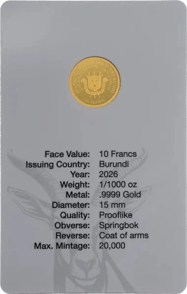 1/100 UNZE GOLD - KRÜGERRAND / SPRINGBOCK 2026 - GOLDMÜNZE