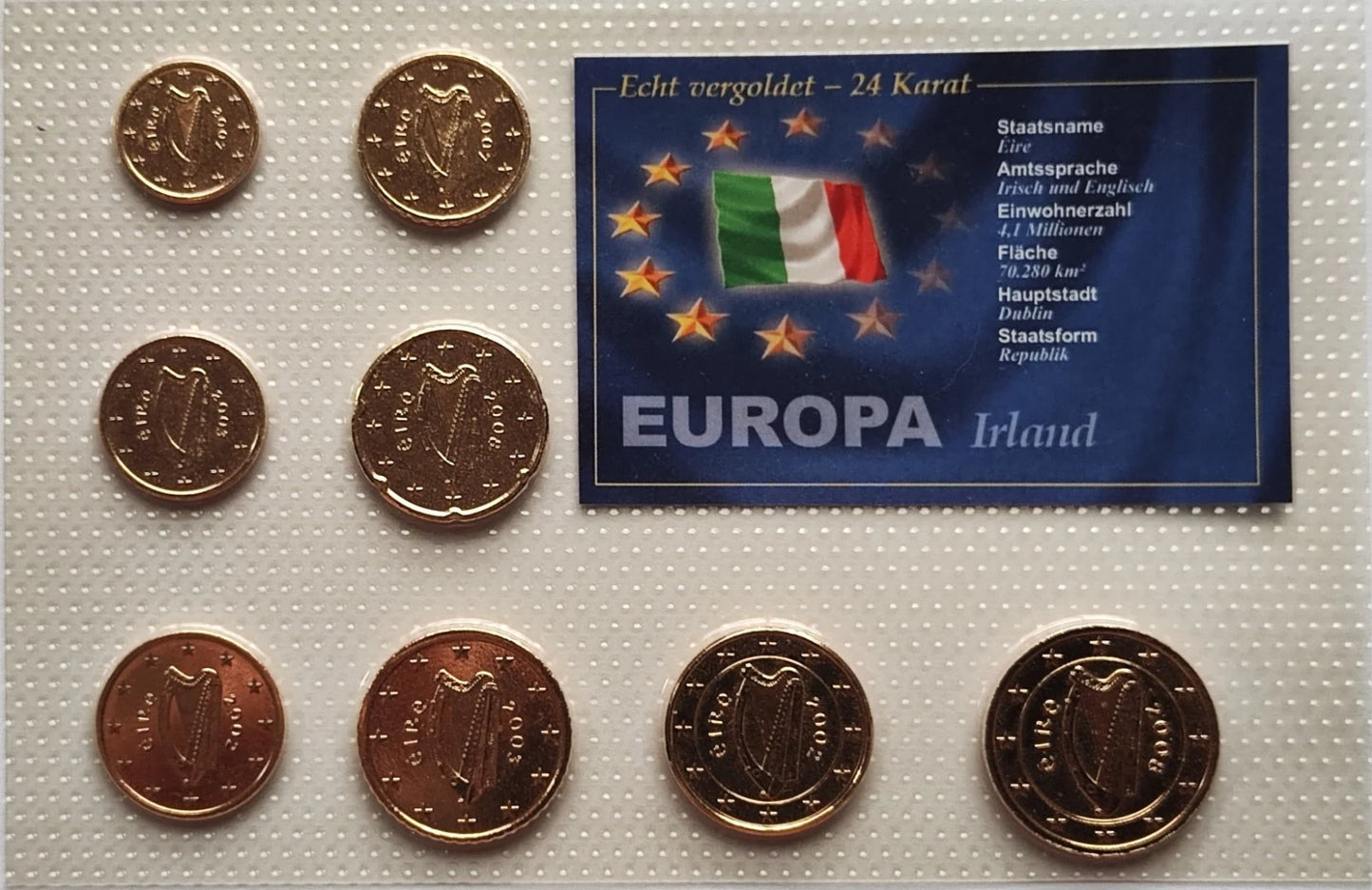 Euro KMS Kursmünzensatz - Irland - komplett Satz - vergoldet