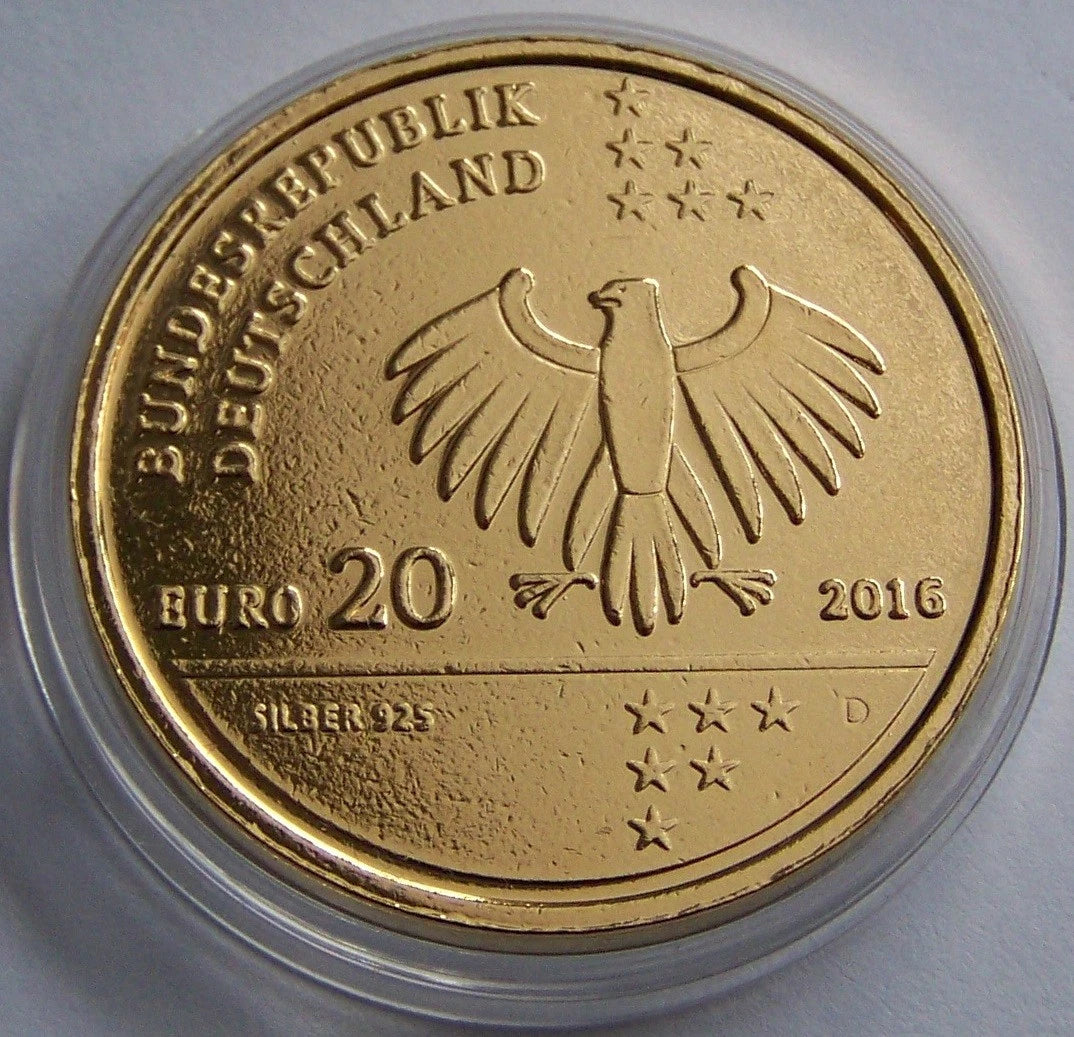 20 Euro Silbermünze - BRD -  200. Geburtstag Ernst Litfaß 2016 - vergoldet