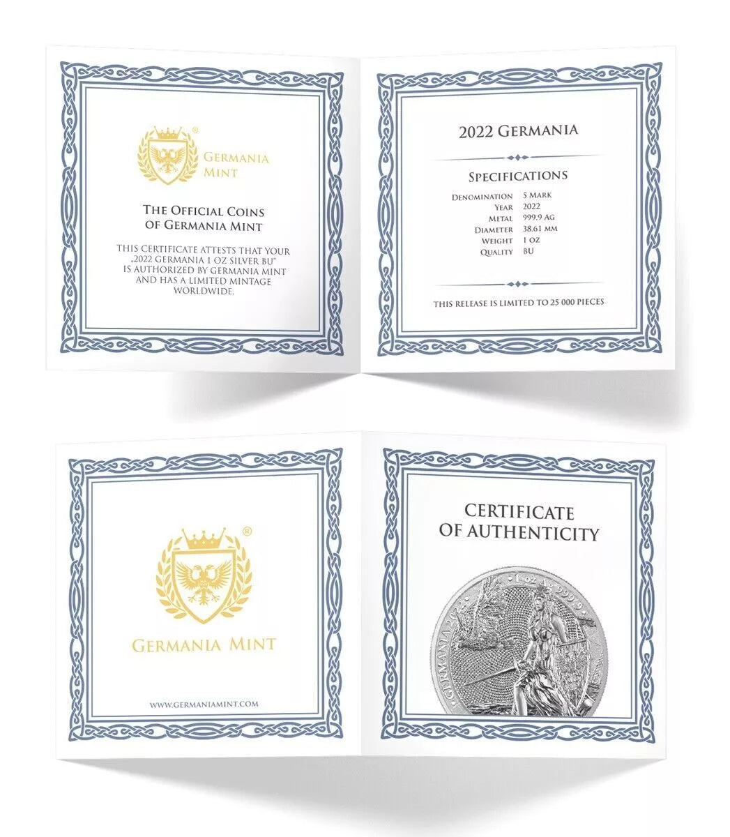 1 UNZE 999 SILBER - GERMANIA / SCHILD / SCHWERT / ADLER - SILBERMÜNZE