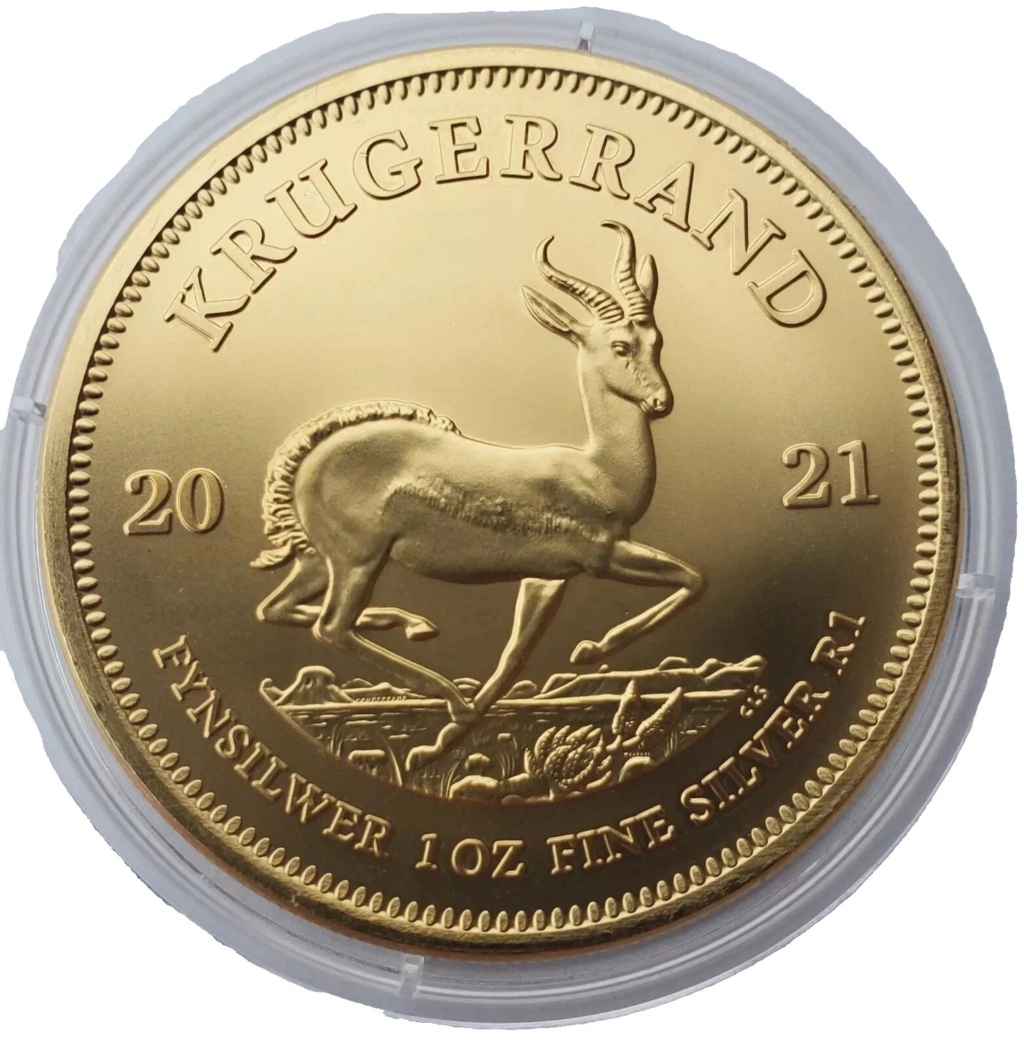 1 UNZE 999 SILBER - AFRIKA KRÜGERRAND 2021 - 24 KARAT VERGOLDET - SILBERMÜNZE
