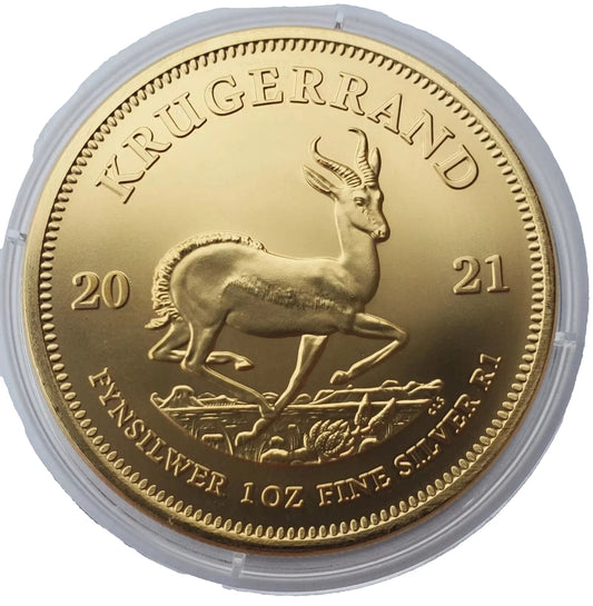 1 UNZE 999 SILBER - AFRIKA KRÜGERRAND 2021 - 24 KARAT VERGOLDET - SILBERMÜNZE