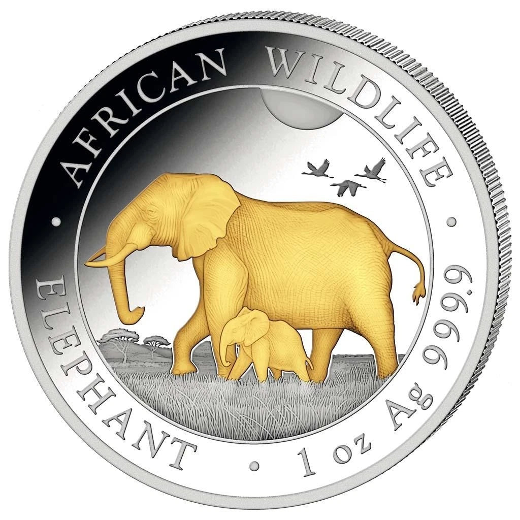 1 UNZE 999 SILBER - AFRIKA ELEFANT 2022 - TEILVERGOLDET - SILBERMÜNZE