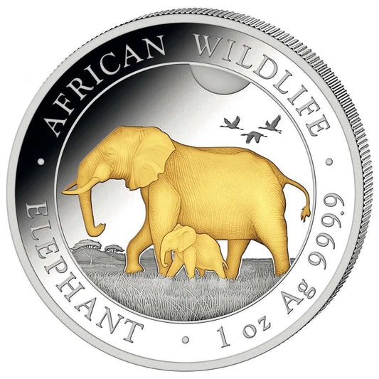 1 UNZE 999 SILBER - AFRIKA ELEFANT 2022 - TEILVERGOLDET - SILBERMÜNZE