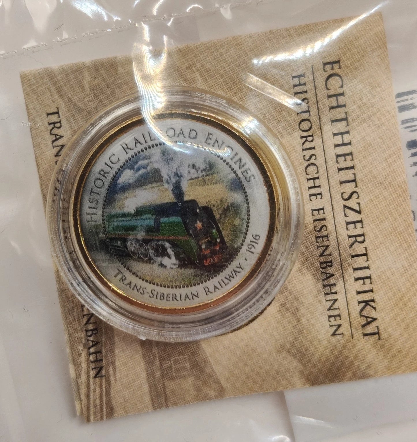 5 x 2 Euro Münze - Historische Eisenbahnen der Welt - koloriert & vergoldet