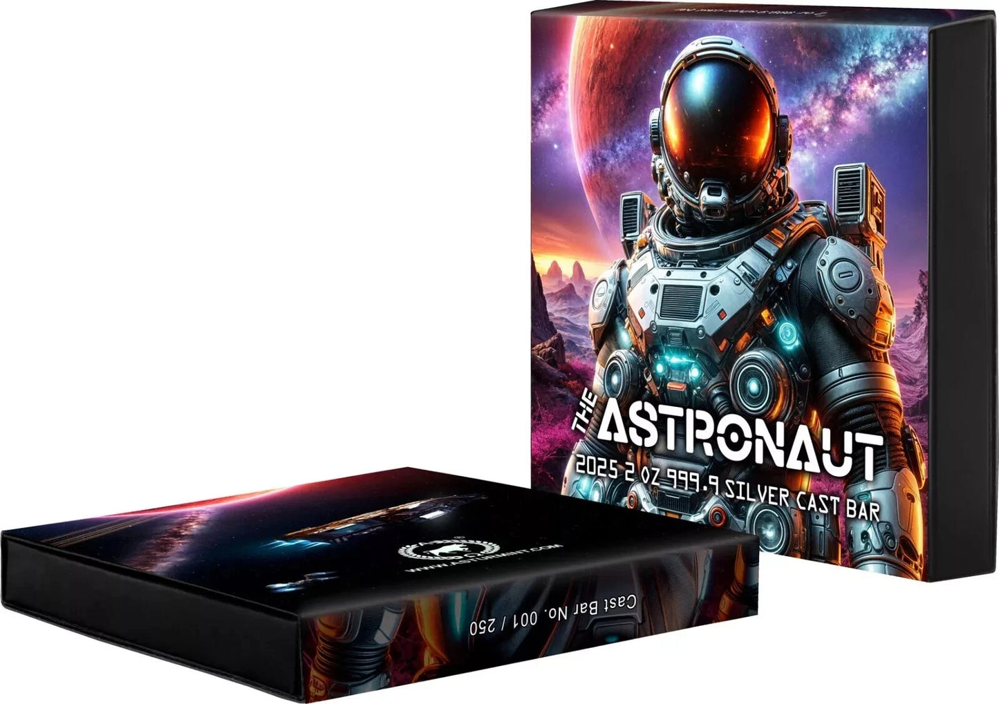 2 UNZEN SILBER - ASTRONAUT - KOLORIERT - ANTIK FINISH - SILBERBARREN