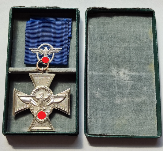 DIENSTAUSZEICHNUNG POLIZEI - 2 STUFE SILBER - FÜR 18 JAHRE IM DIENST 1938 - IM ORIGINAL ETUI MIT BAND - ORDEN