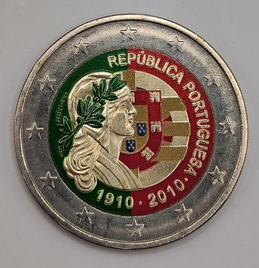 2 Euro Münze - Portugal - 100 Jahre Portugiesische Republik 2010 - koloriert