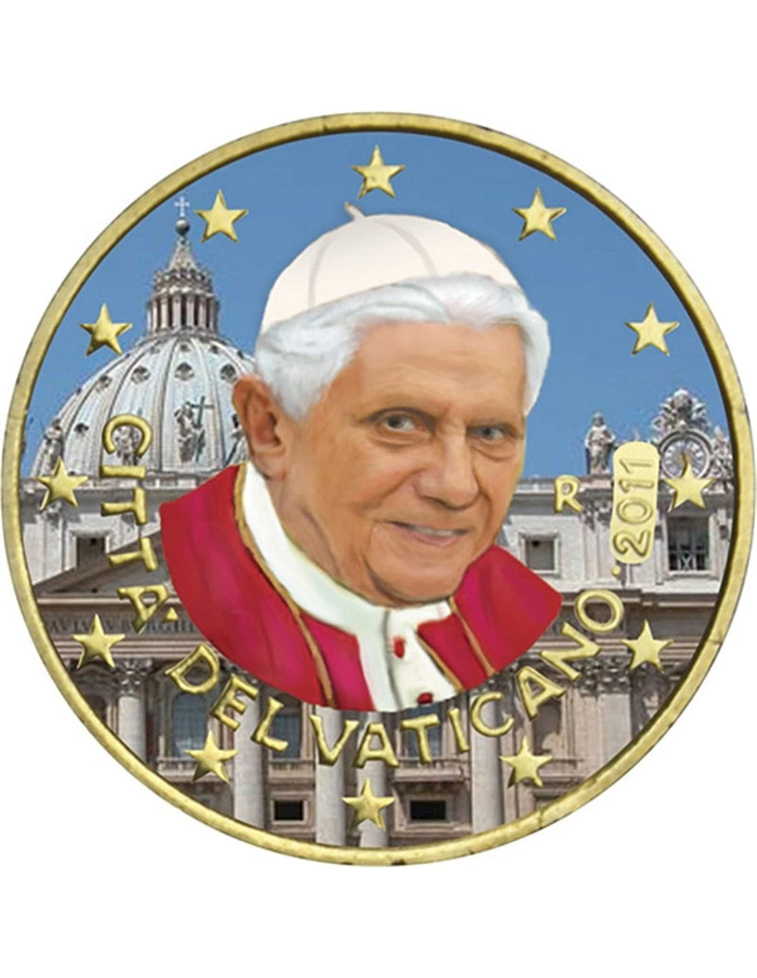 50 EURO CENT MÜNZE - VATIKAN - PAPST BENEDIKT XVI.  - TEILVERGOLDET & KOLORIERT
