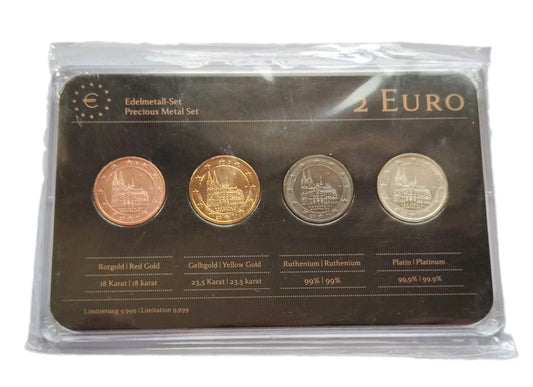 4 x 2 Euro Münzen Set - BRD - Kölner Dom 2011 - Platin / Rotgold / Ruthenium / Gold