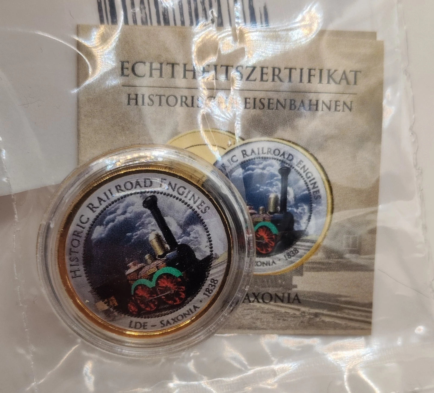 5 x 2 Euro Münze - Historische Eisenbahnen der Welt - koloriert & vergoldet