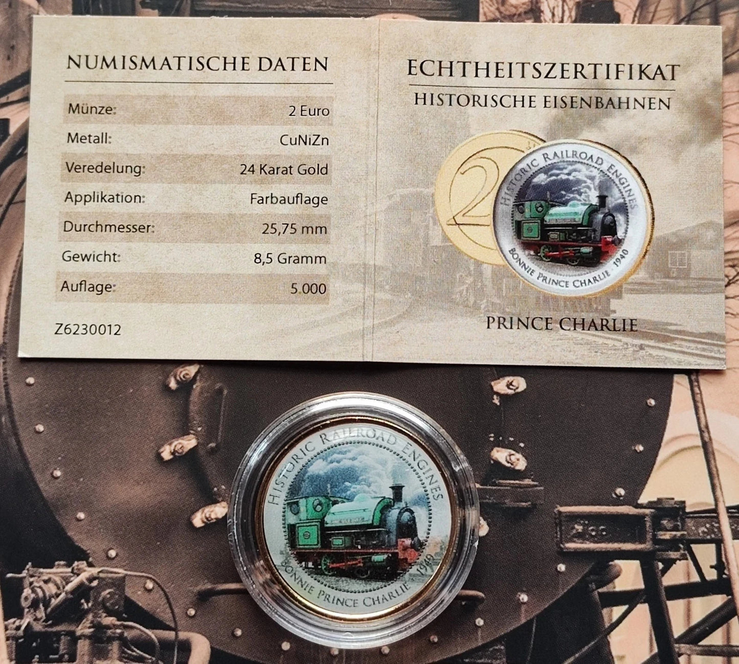 50 x 2 EURO MÜNZEN - BERÜHMTE EISENBAHNEN DER WELT - KOLORIERT & VERGOLDET