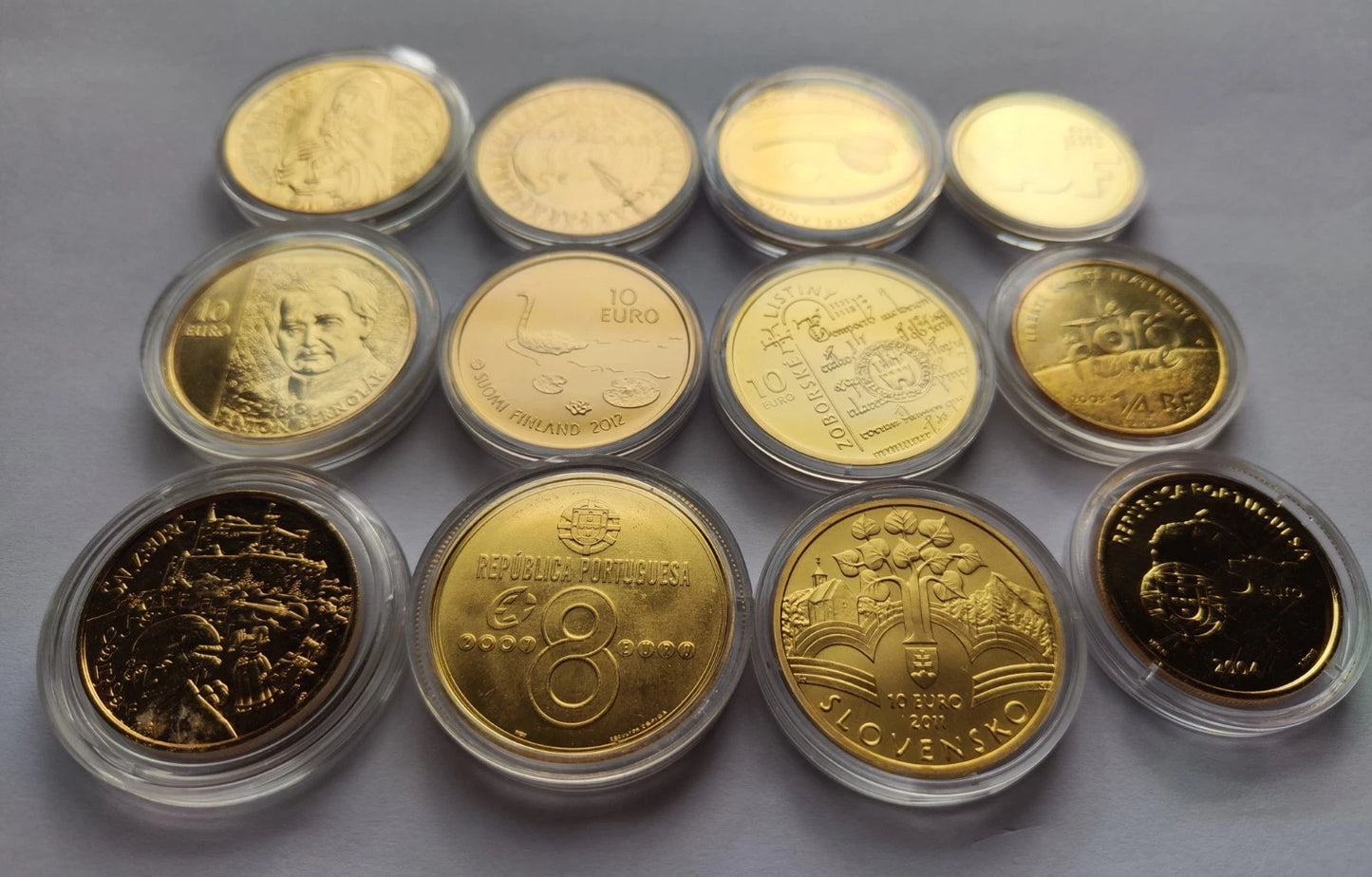 Diverse Euro Silbermünzen - Europa - 24 Karat vergoldet - schöne Sammlung