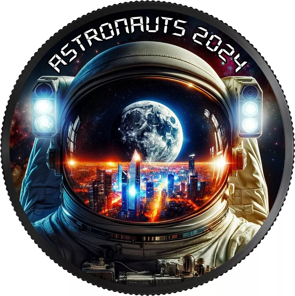 1 UNZE SILBER - ASTRONAUT - RUTHENIUM & FARB VERDELUNG - SILBERMÜNZE
