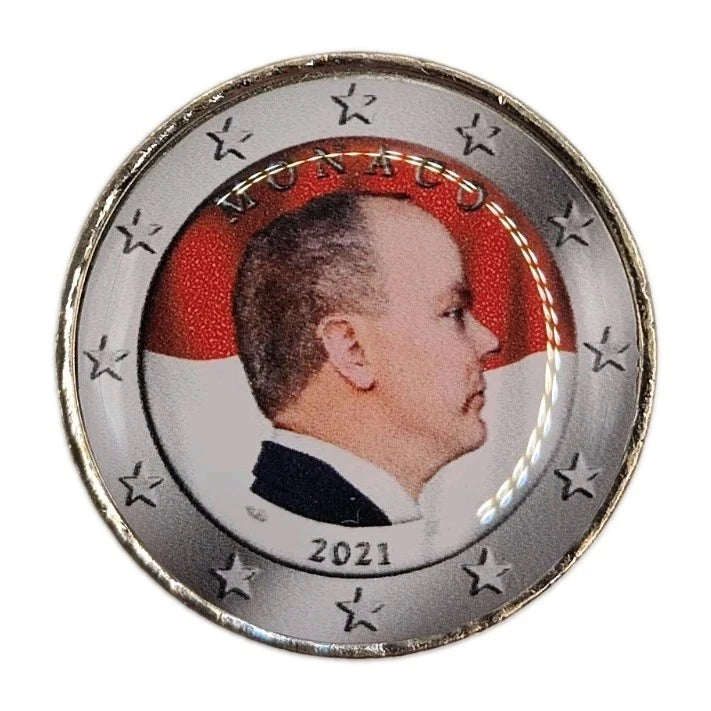 2 Euro Münze - Monaco - Fürst Albert II 2021 - koloriert
