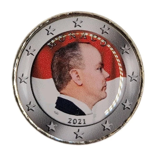 2 Euro Münze - Monaco - Fürst Albert II 2021 - koloriert
