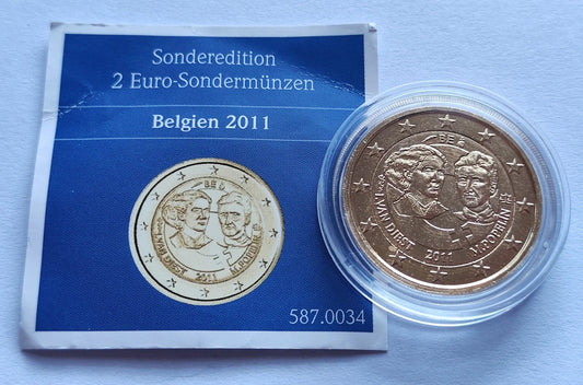 2 Euro Münze - Belgien - 100. Weltfrauentag - 2011 - vergoldet