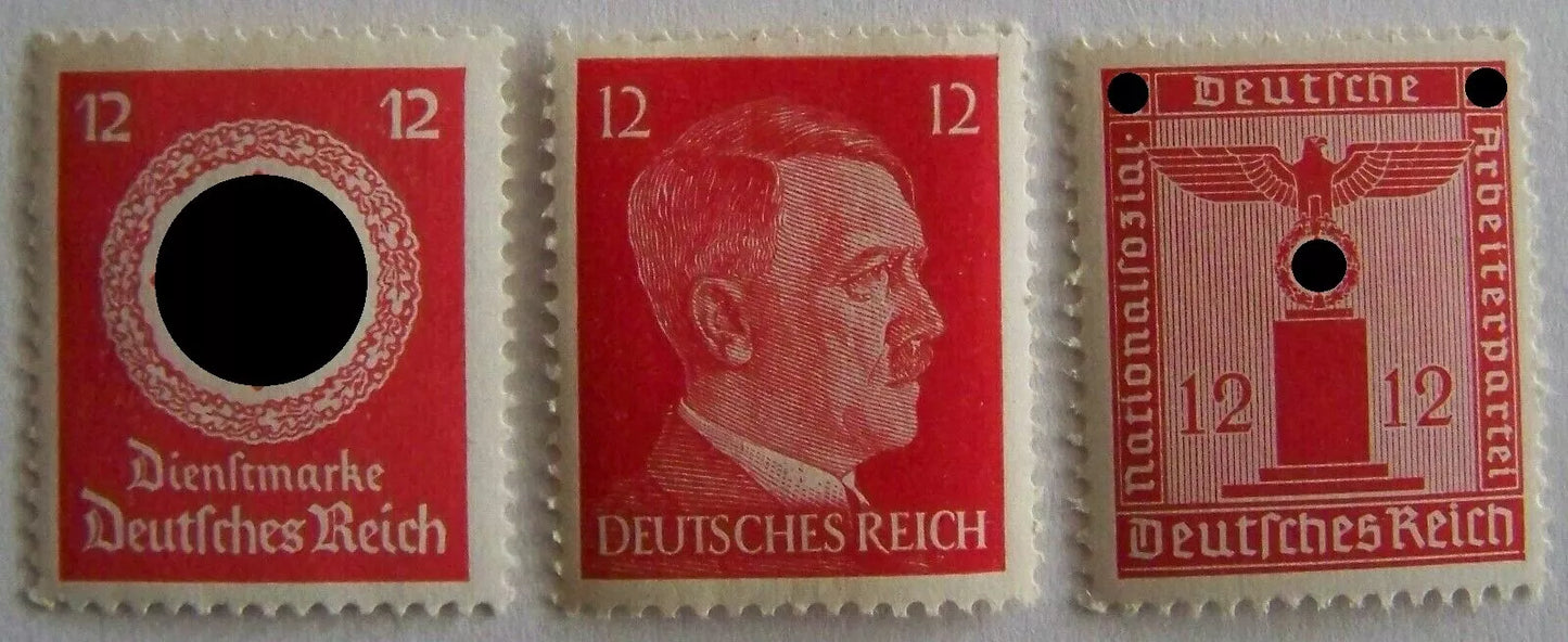 3 x BRIEFMARKEN - ADOLF HITLER & HAKENKREUZ - POSTFRISCH