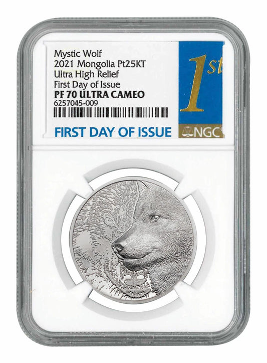 1 UNZE 999 SILBER - WOLF - HIGH RELIEF - SLAB PF70 - SILBERMÜNZE