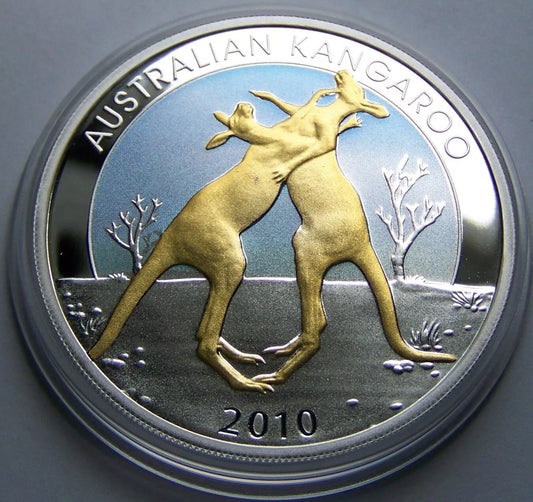 1 UNZE 999 SILBER - KÄNGURU / PERTH MINT 2010 - TEILVERGOLDET - SILBERMÜNZE