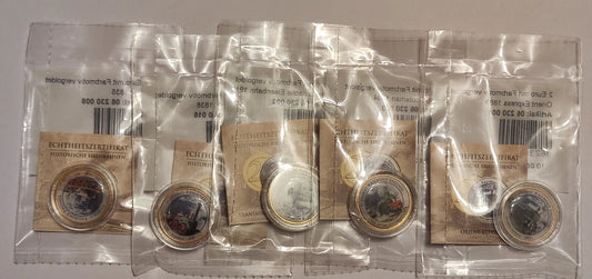 5 x 2 Euro Münze - Historische Eisenbahnen der Welt - koloriert & vergoldet