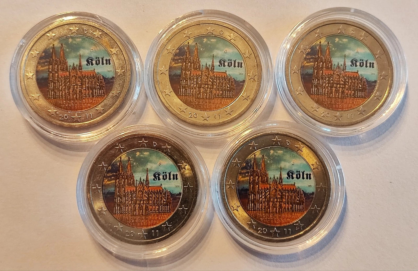 5 x 2 Euro Münze - BRD - Köln Dom 2011 - komplett Satz ADFGJ - koloriert