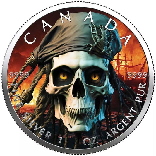 1 UNZE 999 SILBER - PIRAT / TOTENKOPF - NUR 100 STÜCK WELTWEIT - KOLORIERT - SILBERMÜNZE