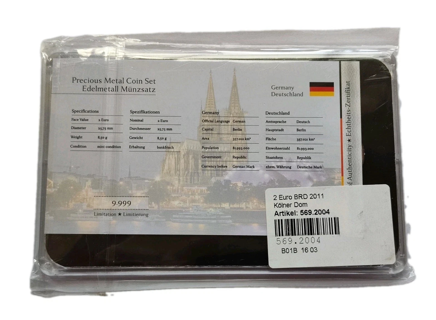 4 x 2 Euro Münzen Set - BRD - Kölner Dom 2011 - Platin / Rotgold / Ruthenium / Gold