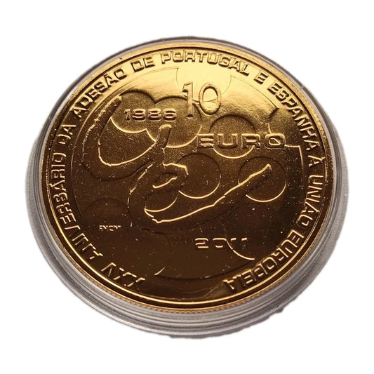 10 Euro Münze - Portugal - 25. Jahrestag EU-Beitritt von Portugal und Spanien 2011 - 24 Karat vergoldet