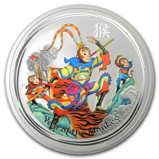 5 UNZEN SILBER - LUNAR AFFE 2016 - KOLORIERT - SILBERMÜNZE - SELTEN