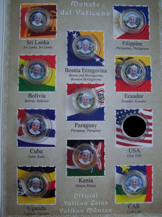 10 x 50 Euro Cent Münze - Vatikan - Papst Franziskus 2015 - koloriert
