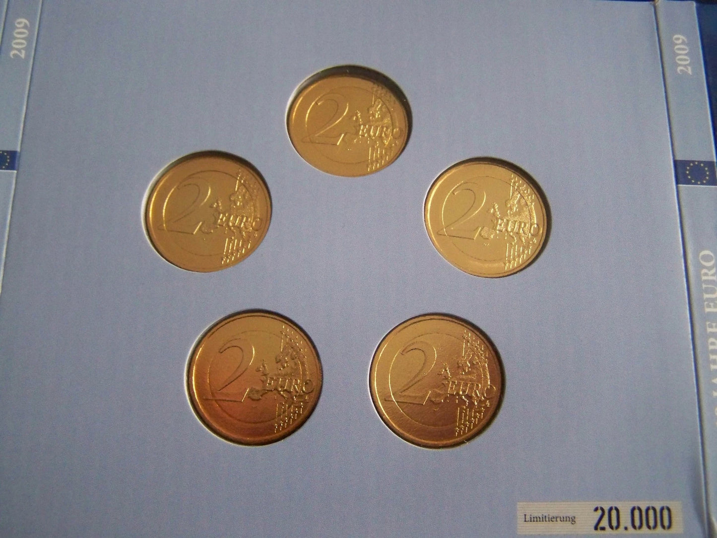 5 x 2 Euro Münze - BRD - 10 Jahre Wirtschafts und Währung 2009 - komplett Satz ADFGJ - vergoldet