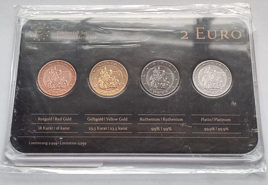 4 x 2 Euro Münzen Set - Bayern Schloss Neuschwanstein 2012 - Platin / Rotgold / Ruthenium / Gold