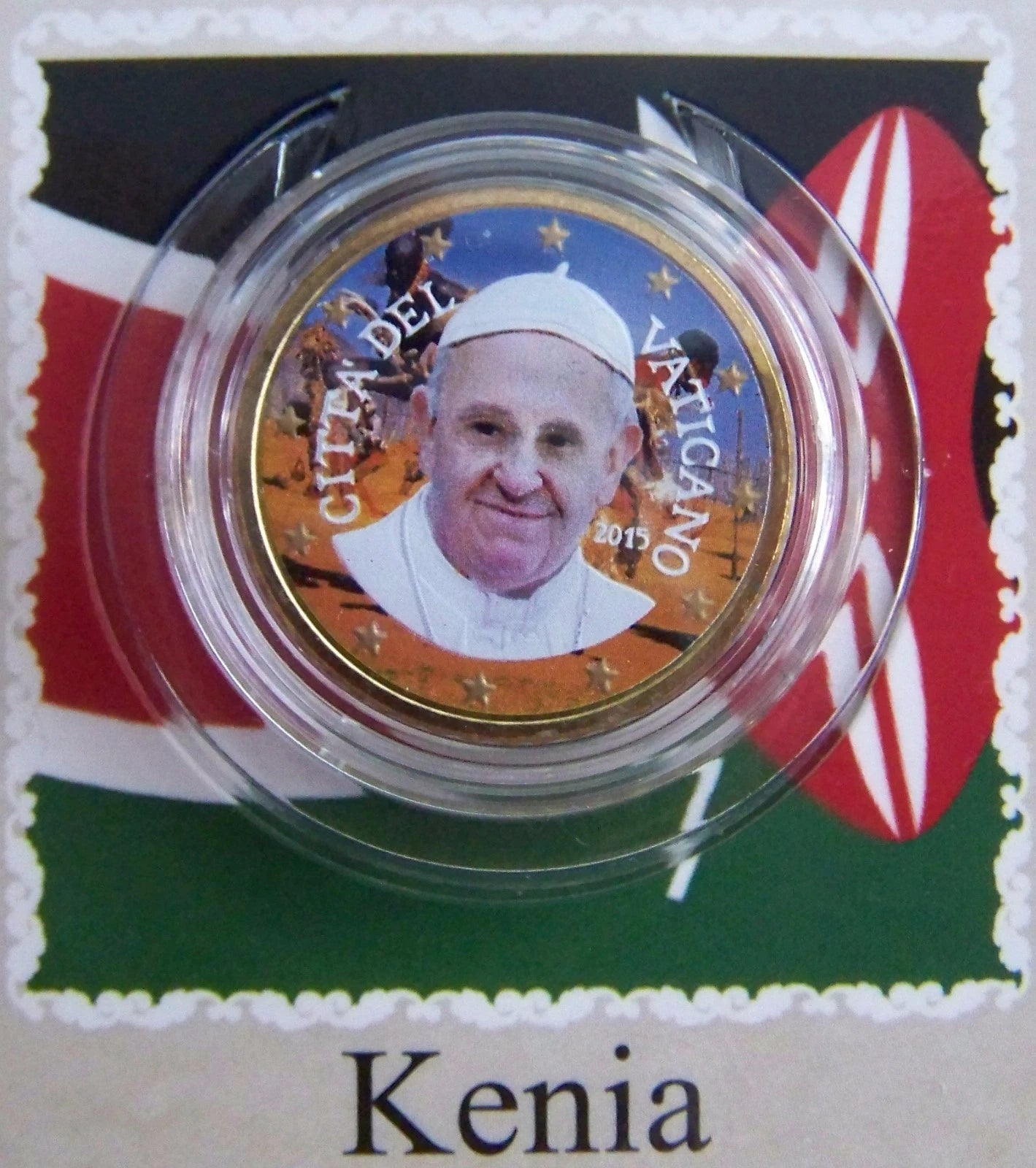 10 x 50 Euro Cent Münze - Vatikan - Papst Franziskus 2015 - koloriert